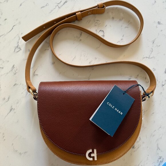 Cole Haan Handbags - NWT Cole Haan Evie Saddlebag in Brown, Cuoio and Ivory